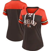 T-shirt en jersey à lacets et col V Fanatics pour femmes marron/orange Cleveland Browns Blitz & Glam