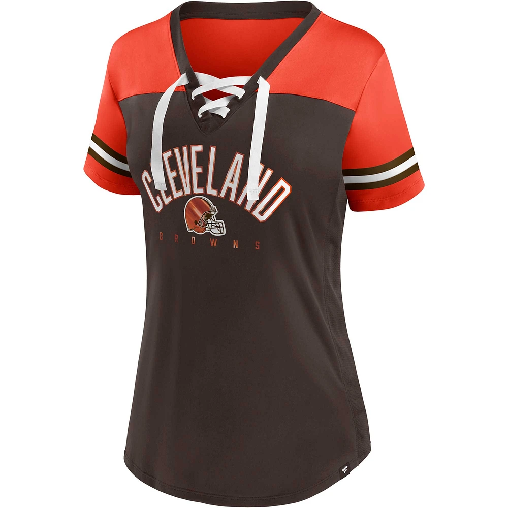 Women's Fanatics Brown/Orange Cleveland Browns Blitz & Glam Lace-Up V-Neck Jersey T-Shirt