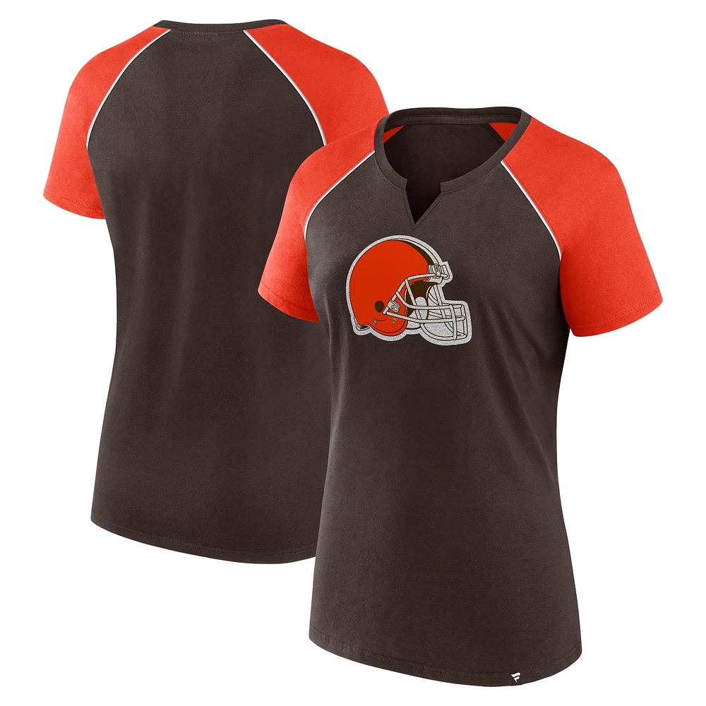 T-shirt raglan pailleté marron/orange pour femme Fanatics Cleveland Browns