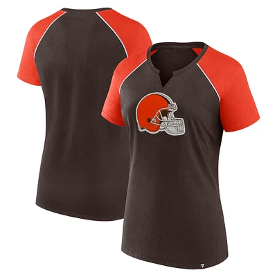 Women's Fanatics Brown/Orange Cleveland Browns Glittered Primary Raglan T-Shirt