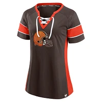 T-shirt raglan à lacets Fanatics pour femmes marron/orange Cleveland Browns Team Draft Me