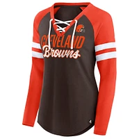 T-shirt à manches longues lacets et col en V Fanatics pour femmes marron/orange Cleveland Browns True to Form