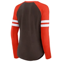 T-shirt à manches longues lacets et col en V Fanatics pour femmes marron/orange Cleveland Browns True to Form