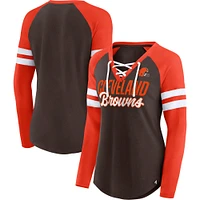 T-shirt à manches longues lacets et col en V Fanatics pour femmes marron/orange Cleveland Browns True to Form