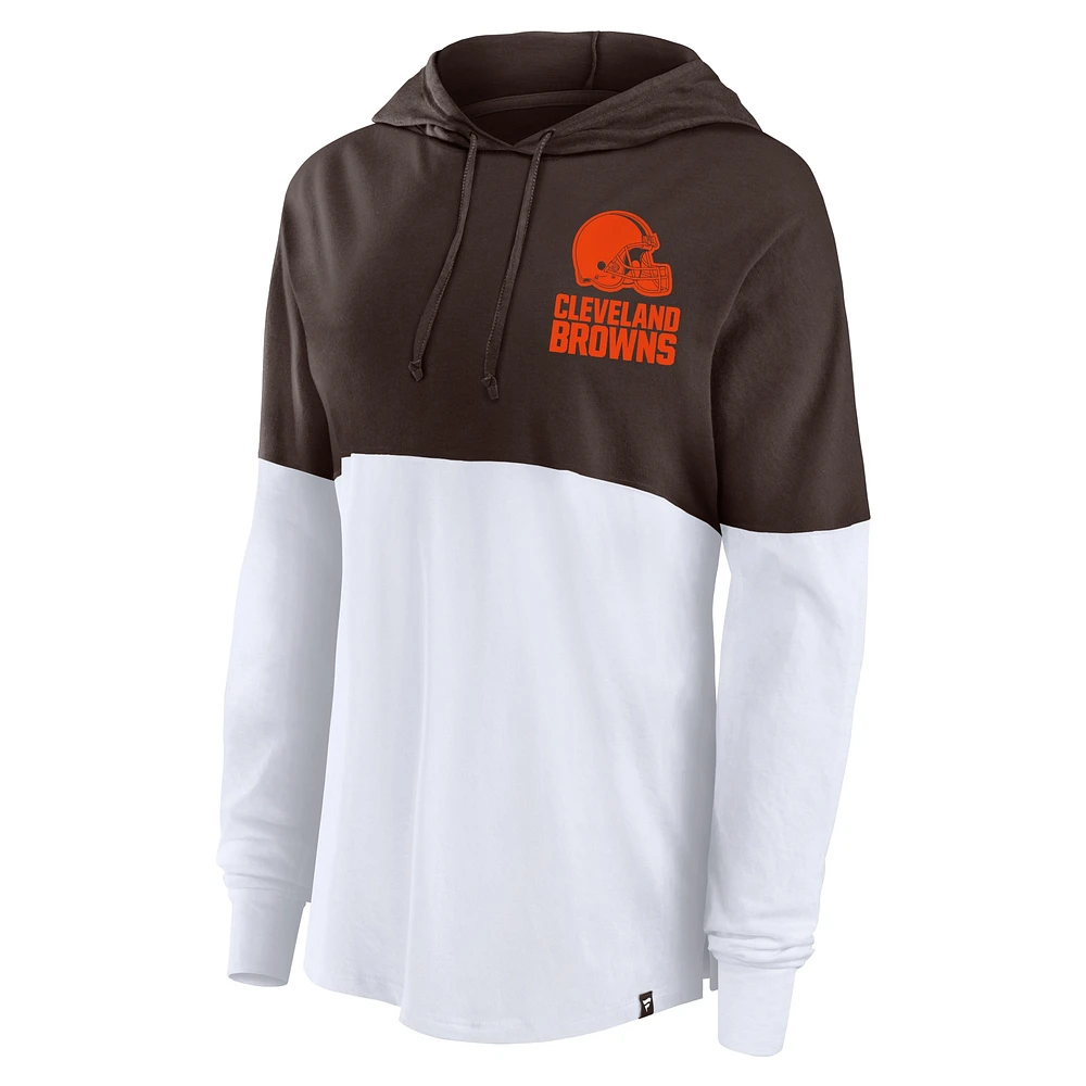 T-shirt à capuche manches longues Fanatics pour femmes marron/blanc Cleveland Browns Backup Option