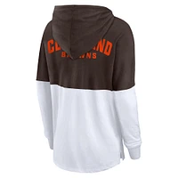 T-shirt à capuche manches longues Fanatics pour femmes marron/blanc Cleveland Browns Backup Option