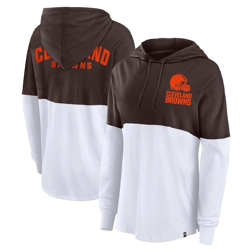 T-shirt à capuche manches longues Fanatics pour femmes marron/blanc Cleveland Browns Backup Option