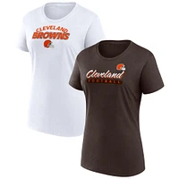 Ensemble de deux t-shirts Fanatics marron/blanc pour femmes Cleveland Browns Risk