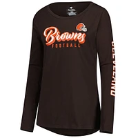 T-shirt à manches longues Fanatics Brown pour femme avec motif pom-pom girl des Cleveland Browns