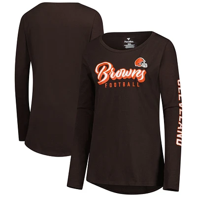 T-shirt à manches longues Fanatics Brown pour femme avec motif pom-pom girl des Cleveland Browns