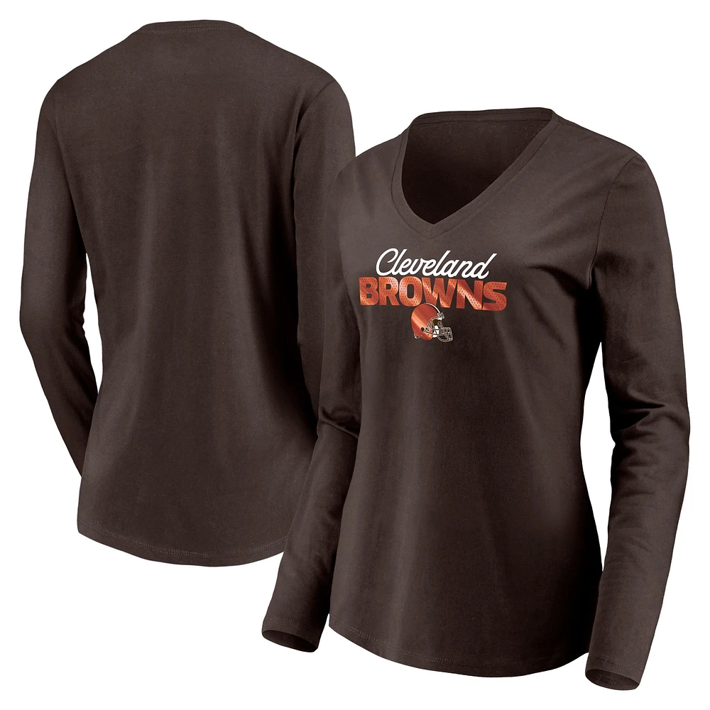 T-shirt à manches longues et col en V pour femmes Fanatics Brown Cleveland Browns Highly Valued