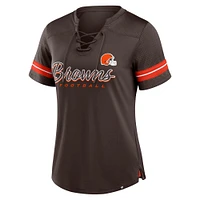 Women's Fanatics Brown Cleveland Browns Play Script Lace-Up T-Shirt