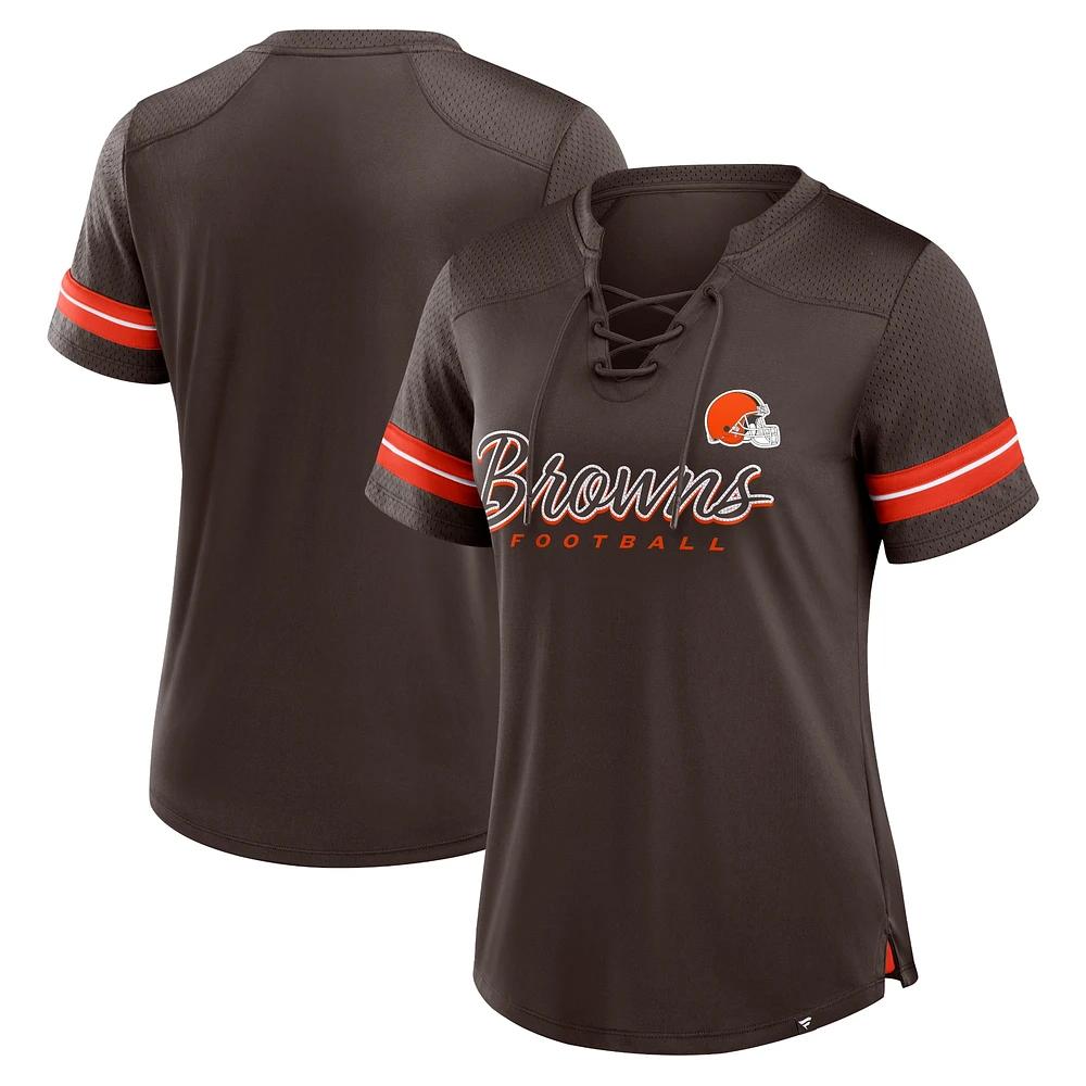 Women's Fanatics Brown Cleveland Browns Play Script Lace-Up T-Shirt