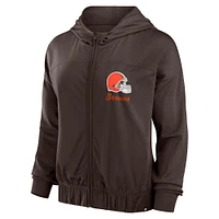 Sweat à capuche entièrement zippé marron Fanatics pour femmes des Cleveland Browns Script Lock