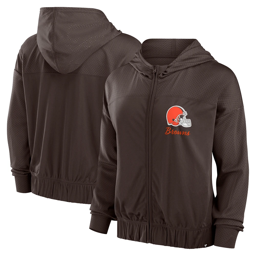 Sweat à capuche entièrement zippé marron Fanatics pour femmes des Cleveland Browns Script Lock