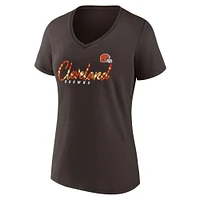 T-shirt marron à col en V Fanatics pour femmes Cleveland Browns Shine Time