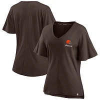 T-shirt marron à col en V Fanatics pour femmes Cleveland Browns Southpaw Flutter