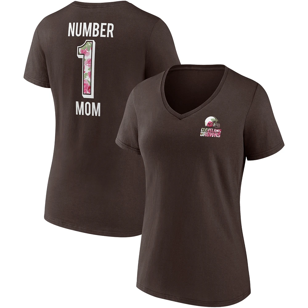 T-shirt marron à col en V pour la fête des mères de l'équipe Cleveland Browns Fanatics femmes