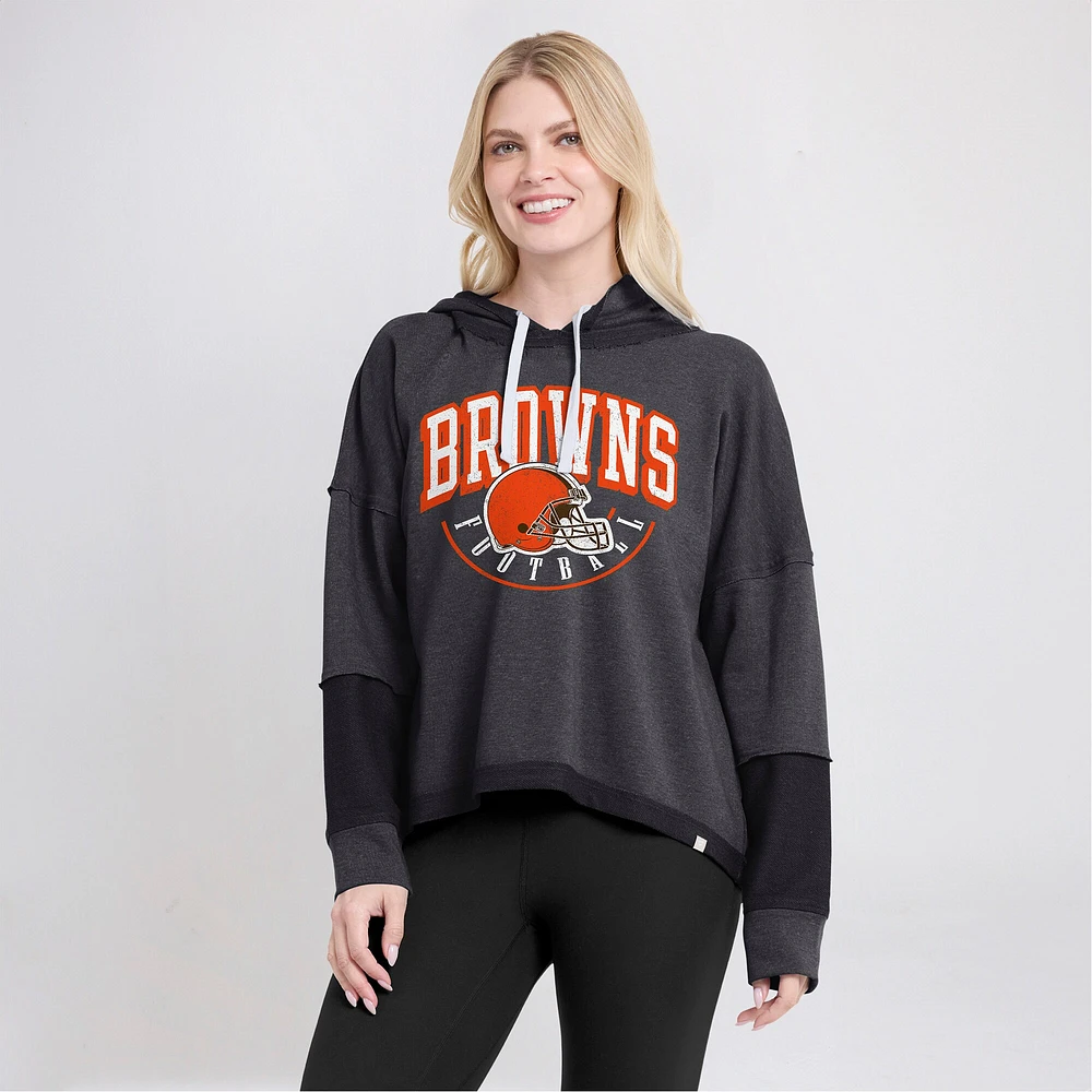 Fanatics Charcoal Cleveland Browns Lightewight Modest Crop Lounge Casque Arch Pull à capuche pour femmes