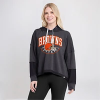 Women's Fanatics Charcoal Cleveland Browns Lightewight Modest Crop Lounge Helmet Arch Pullover Hoodie