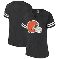 T-shirt à col cranté rayé avec logo grande taille Fanatics Charcoal Cleveland Browns pour femmes