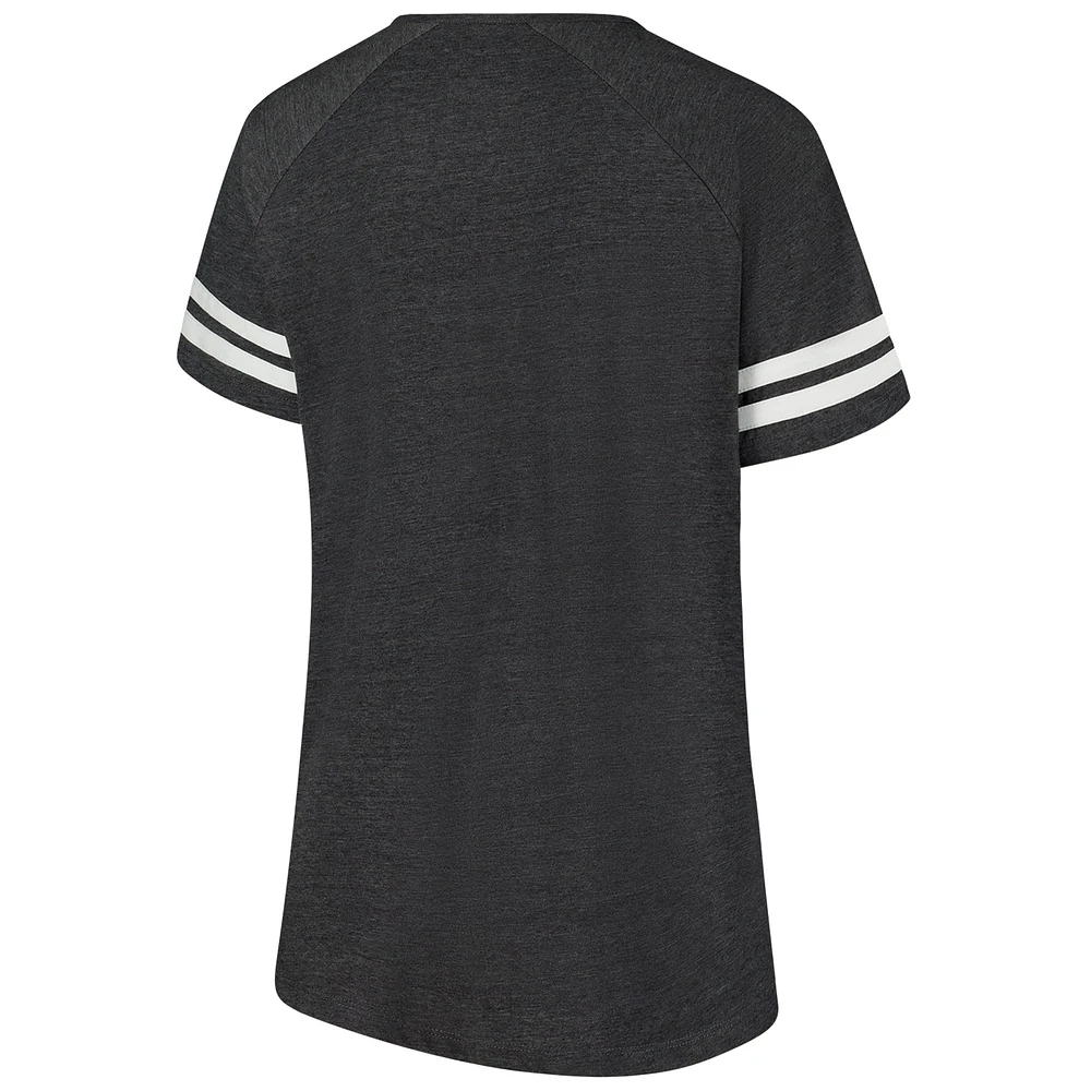 Women's Fanatics Charcoal Cleveland Browns Plus Logo Striped Raglan Notch Neck T-Shirt