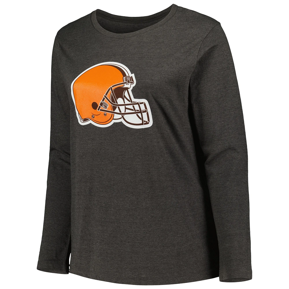 T-shirt à manches longues avec logo principal Fanatics Charcoal Cleveland Browns pour femmes, grande taille