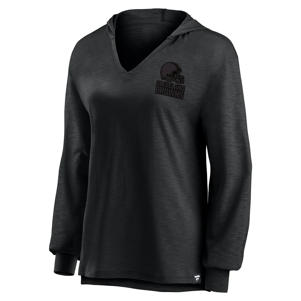 Women's Fanatics  Cleveland Browns Blackout Slub Hoodie V-Neck Long Sleeve T-Shirt