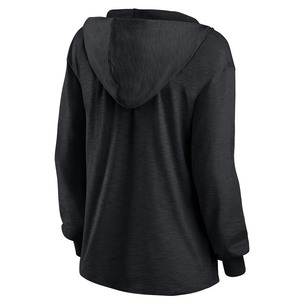Women's Fanatics  Cleveland Browns Blackout Slub Hoodie V-Neck Long Sleeve T-Shirt