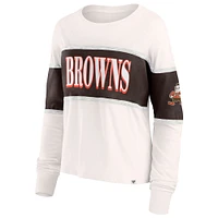 T-shirt à manches longues Fanatics Cream Cleveland Browns Antique Block pour femmes