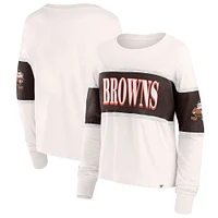 T-shirt à manches longues Fanatics Cream Cleveland Browns Antique Block pour femmes