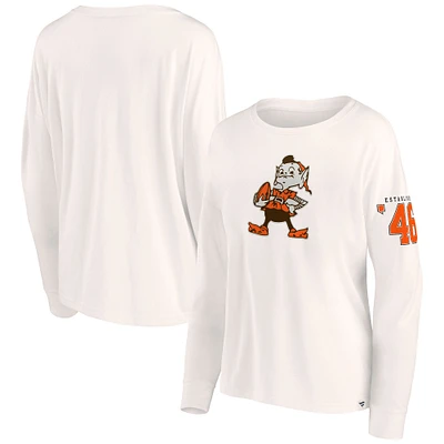 Women's Fanatics Cream Cleveland Browns Game Date Oversized Cropped Lightweight Long Sleeve Tee