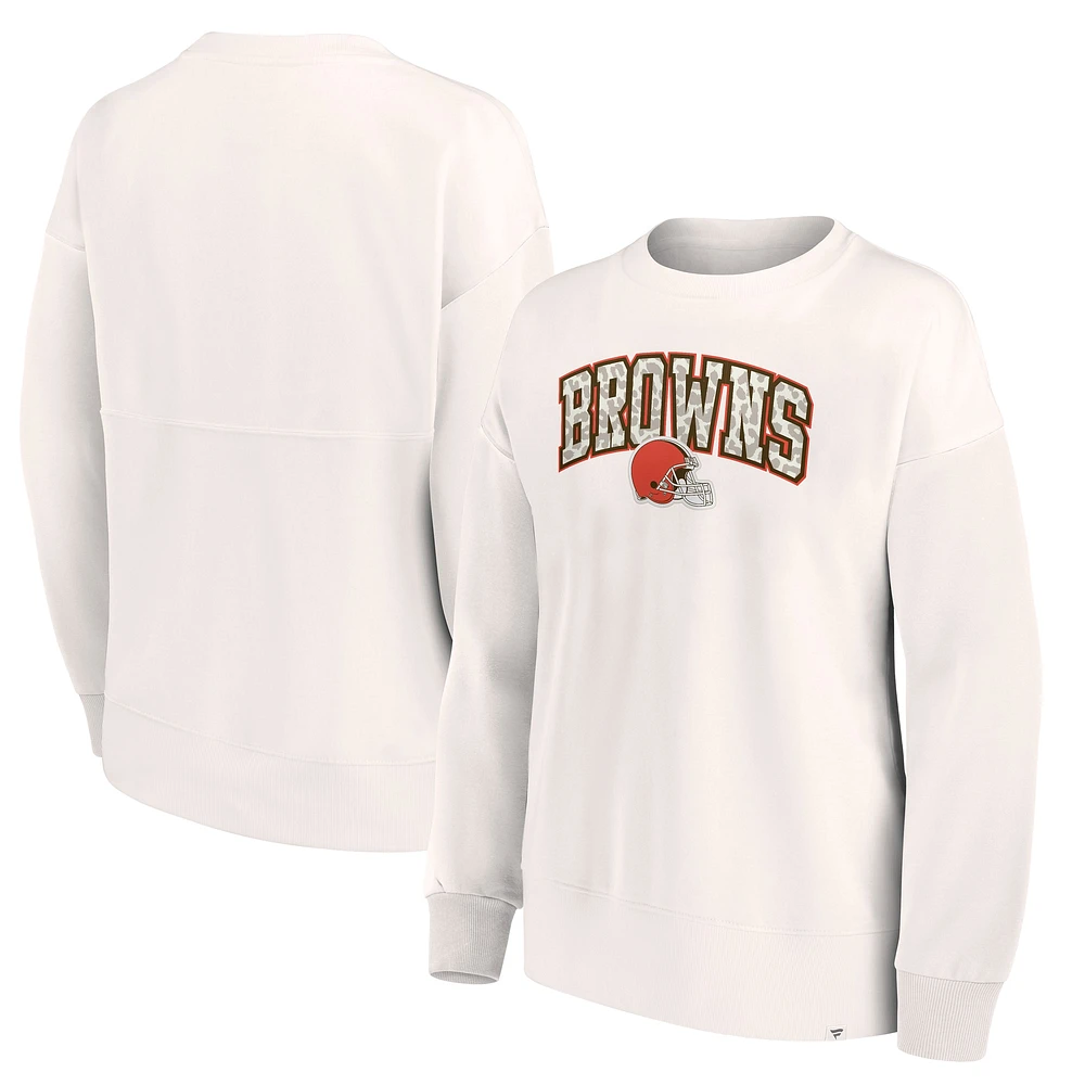 Women's Fanatics Cream Cleveland Browns Leopard Team Pullover Sweatshirt