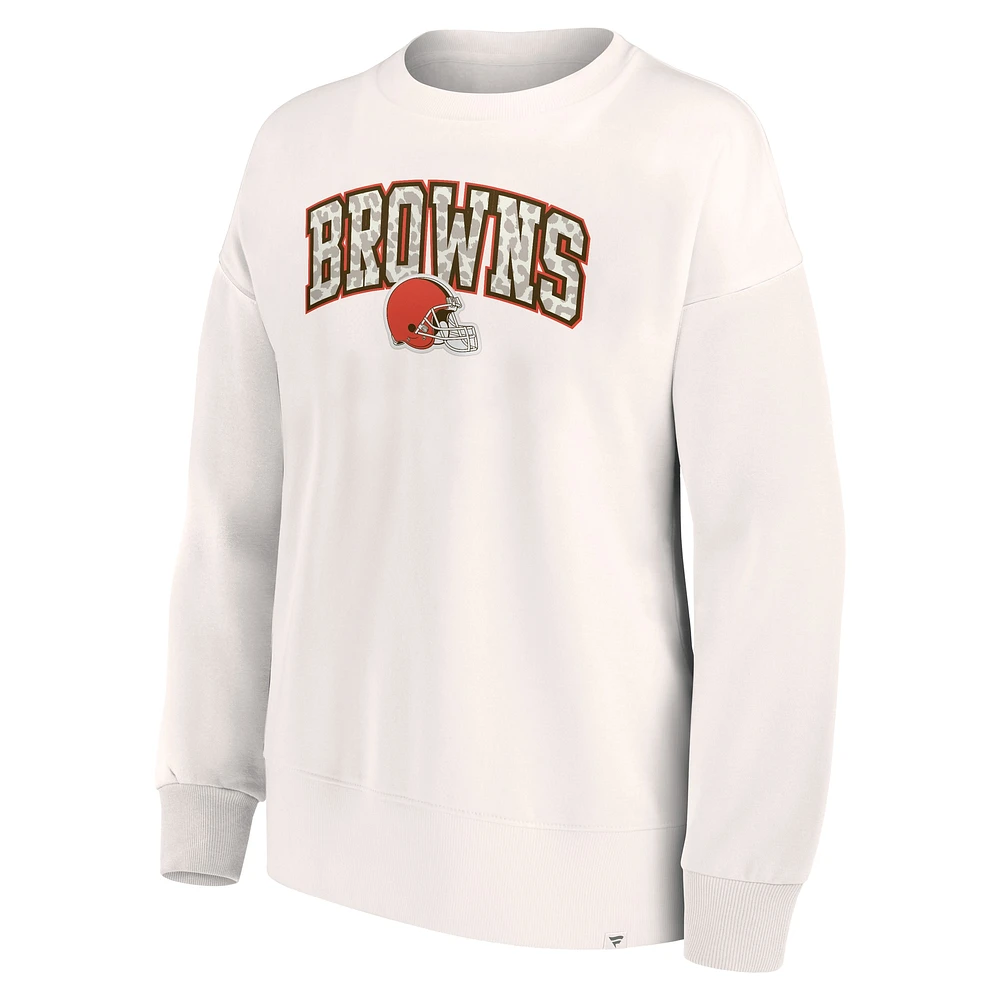 Women's Fanatics Cream Cleveland Browns Leopard Team Pullover Sweatshirt