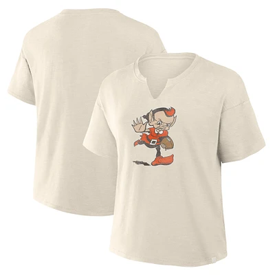 T-shirt à col en V flammé pour femme Fanatics Cream Cleveland Browns