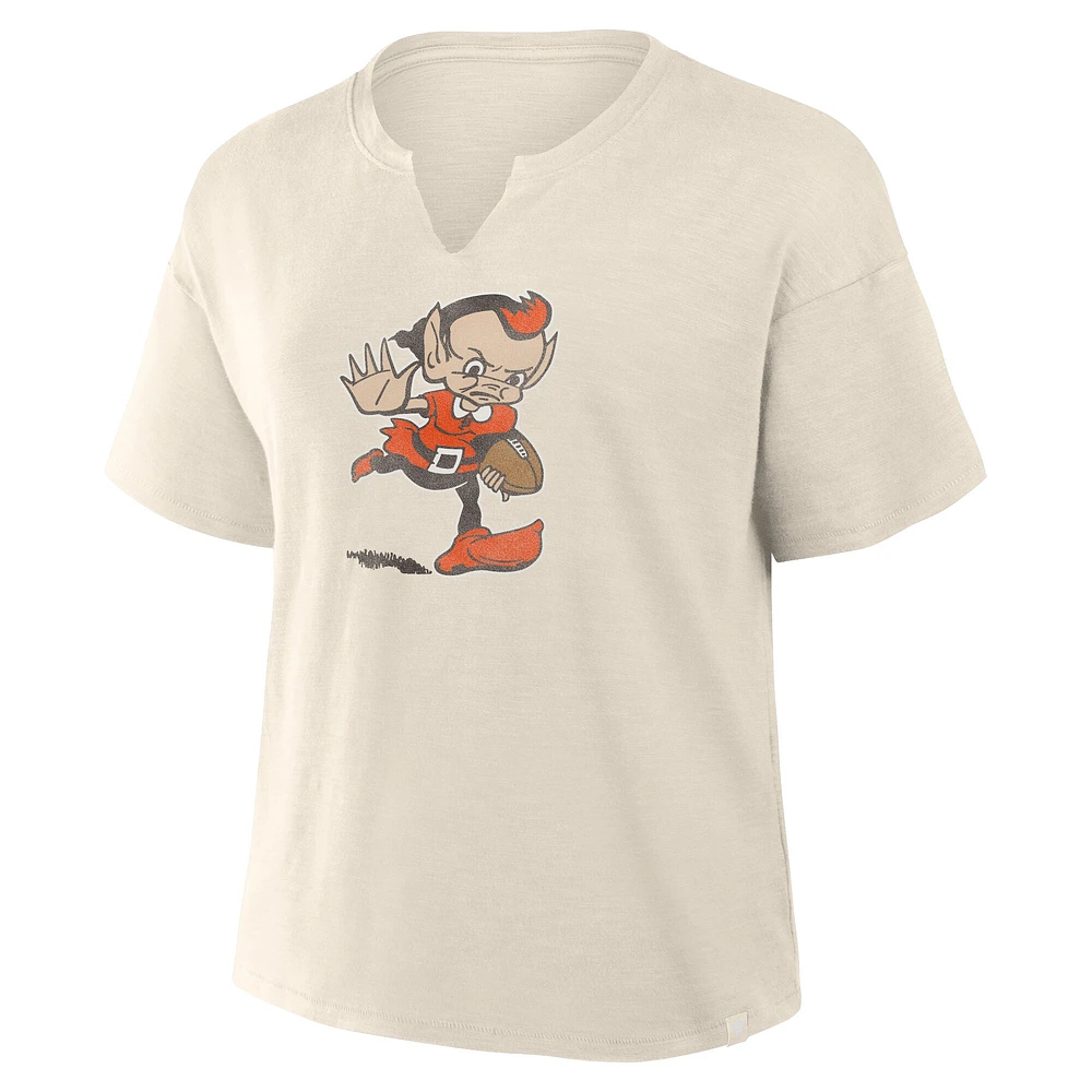 T-shirt boxy flammé Fanatics crème pour femme des Cleveland Browns, motif Trick Play