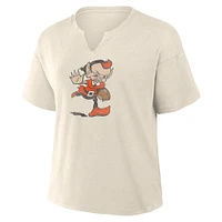 T-shirt boxy flammé Fanatics crème pour femme des Cleveland Browns, motif Trick Play