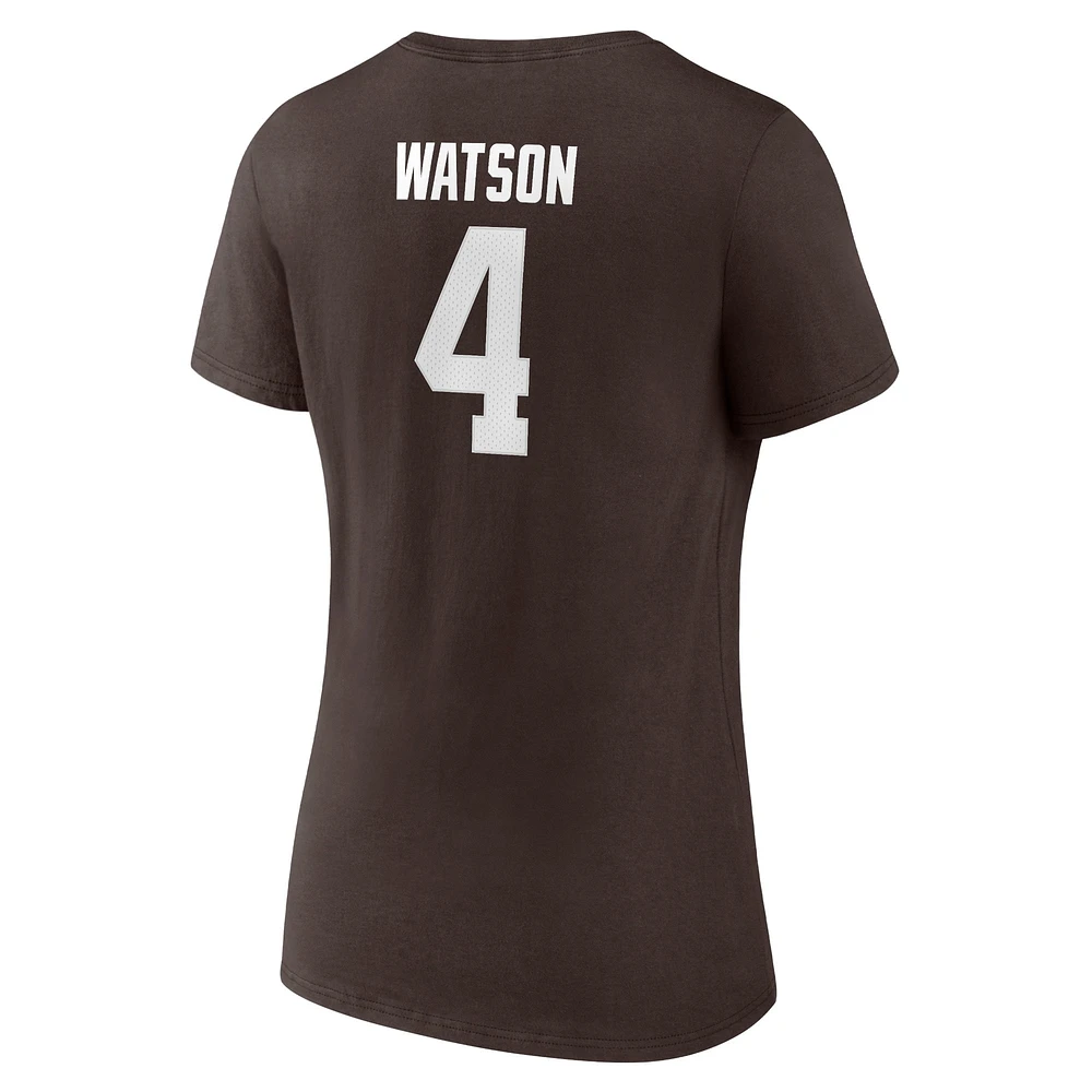 Women's Fanatics Deshaun Watson Brown Cleveland Browns Player Icon Name & Number V-Neck T-Shirt