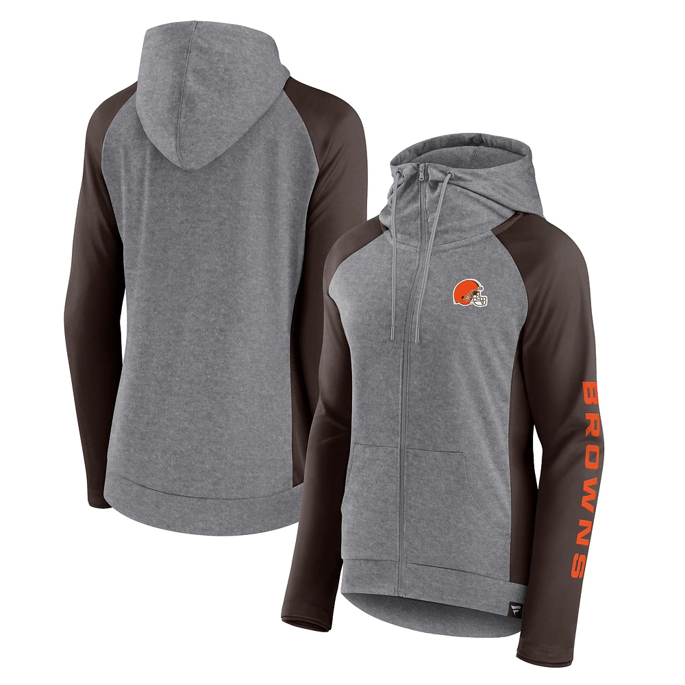 Sweat à capuche entièrement zippé Cleveland Browns Blind Side Raglan pour femmes Fanatics, gris/marron