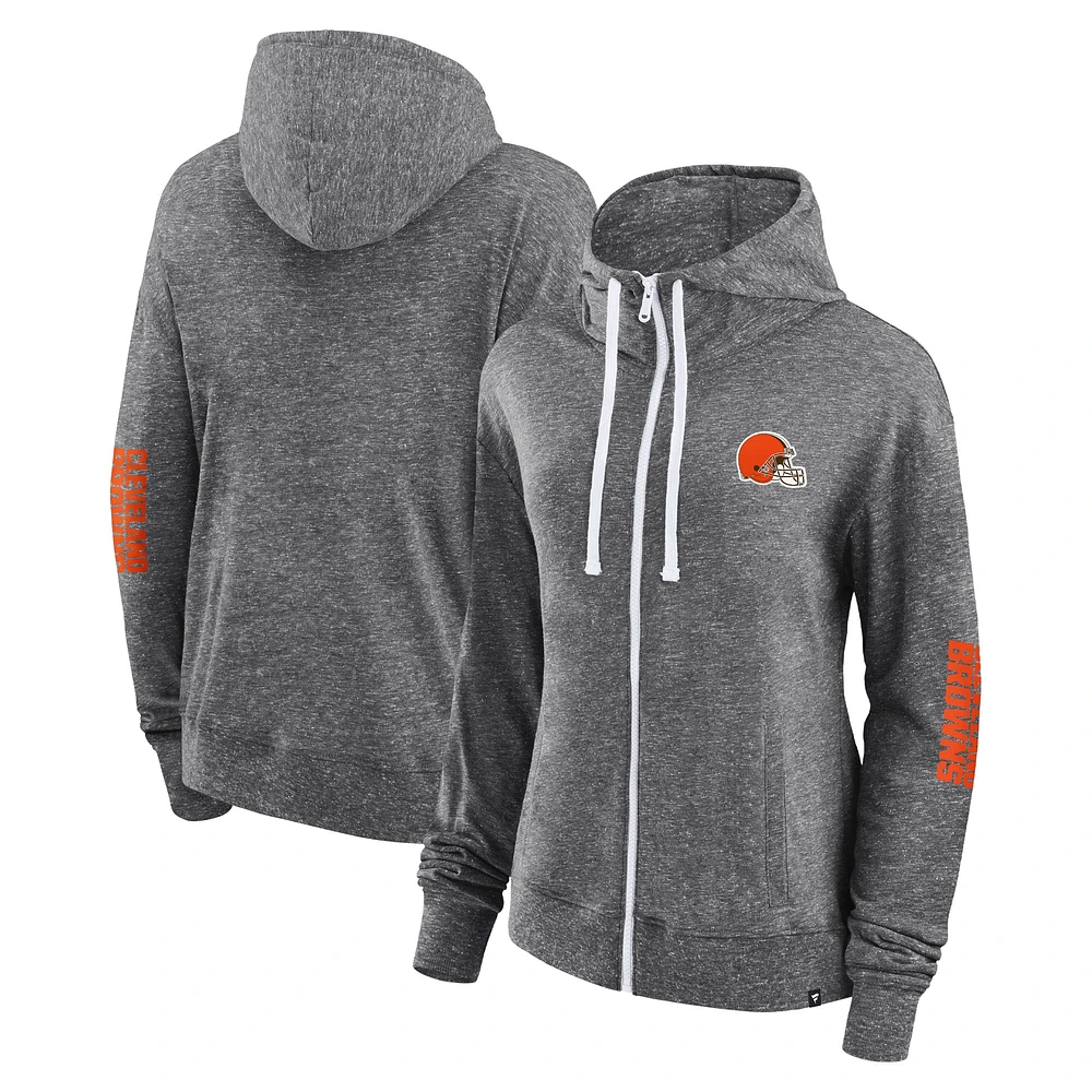 Sweat à capuche léger entièrement zippé pour femmes Fanatics Heather Charcoal Cleveland Browns Opening Coin Flip