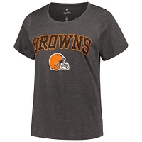 T-shirt Fanatics Heather Charcoal pour femmes Cleveland Browns, grande taille, avec logo arqué