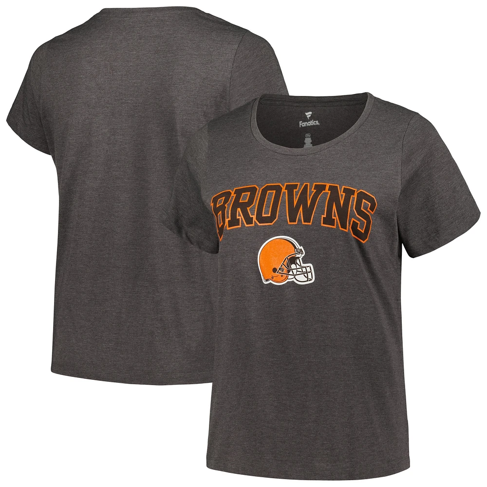 Women's Fanatics Heather Charcoal Cleveland Browns Plus Arch Over Logo T-Shirt