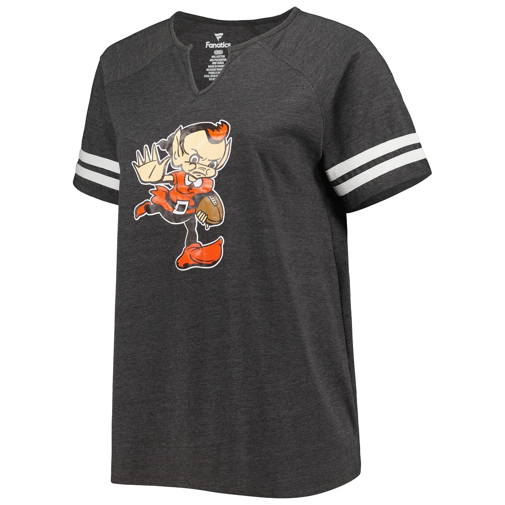 T-shirt raglan à col cranté pour femmes Fanatics Heather Charcoal Cleveland Browns grande taille