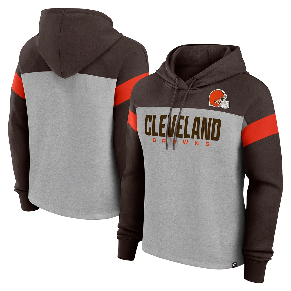 Sweat à capuche enfiler pour femme Fanatics Heather Grey/Brown Cleveland Browns Bold Play Call