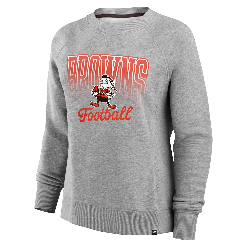 Women's Fanatics Heather Gray Cleveland Browns Hit Hard Fleece Pullover Sweatshirt