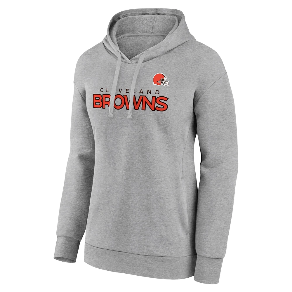 Women's Fanatics Heather Gray Cleveland Browns Iconic Cotton Fleece Checklist Pullover Hoodie