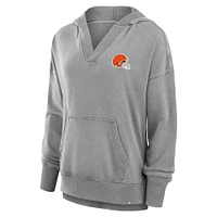 Women's Fanatics  Heather Gray Cleveland Browns Initiative Snow Wash French Terry V-Neck Pullover Hoodie