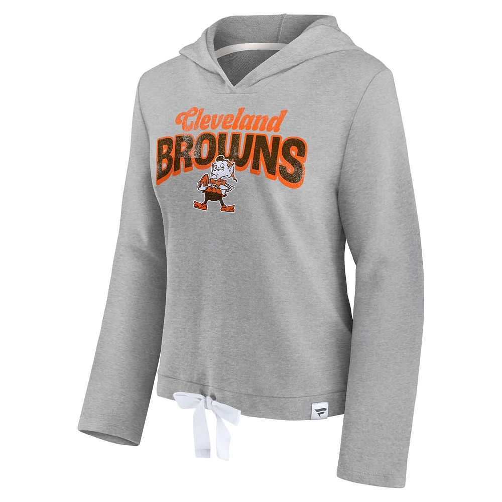 Women's Fanatics Heathered Gray Cleveland Browns True Classics Fleece V-Neck Pullover - Hoodie