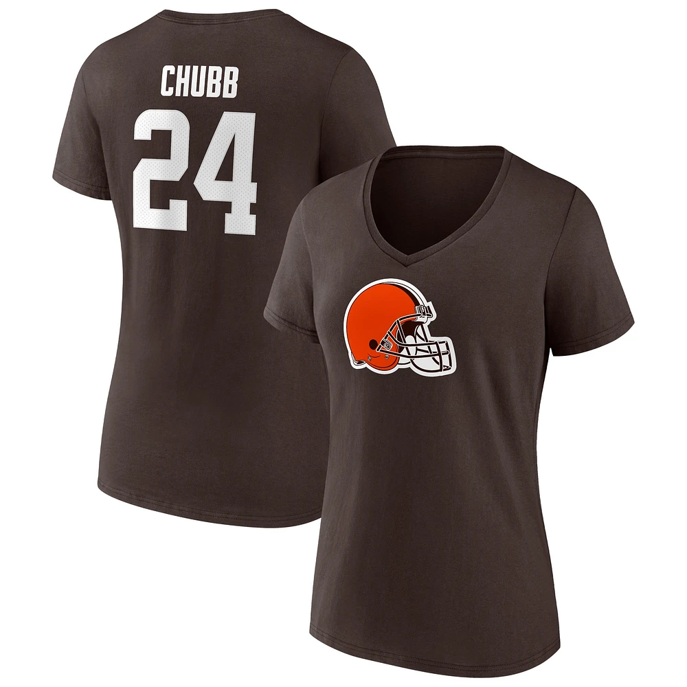 Fanatics pour femmes Nick Chubb Brown Cleveland Browns Player Icon Nom et numéro T-shirt à col en V