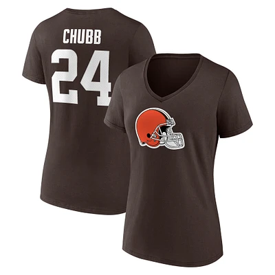 Women's Fanatics Nick Chubb Brown Cleveland Browns Player Icon Name & Number V-Neck T-Shirt